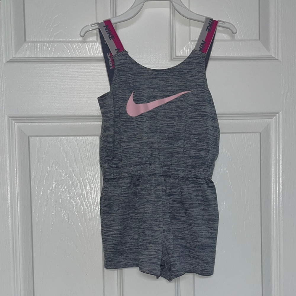 Nike Heathered Gray Romper with Pink Logo
